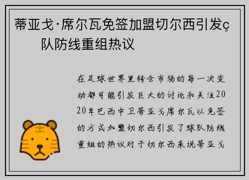 蒂亚戈·席尔瓦免签加盟切尔西引发球队防线重组热议