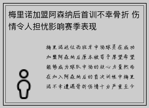 梅里诺加盟阿森纳后首训不幸骨折 伤情令人担忧影响赛季表现