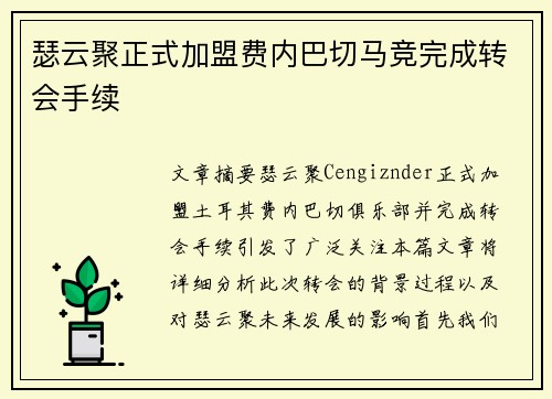 瑟云聚正式加盟费内巴切马竞完成转会手续